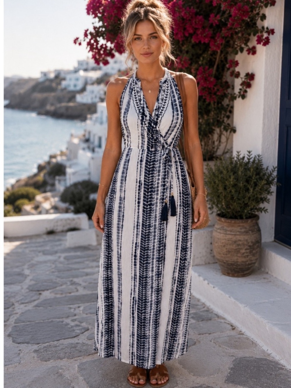 Knox Rose 🆕 Boho Faux Wrap Tie Dye Embroidered Maxi Dress NWOT Sz Sm/Medium